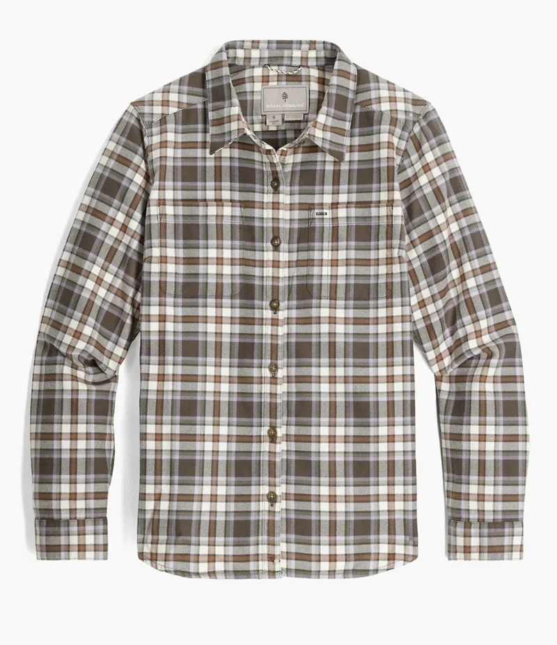 Royal Robbins Lieback Organic Cotton Plaid Print Point Collar Button Front Flannel Shirt