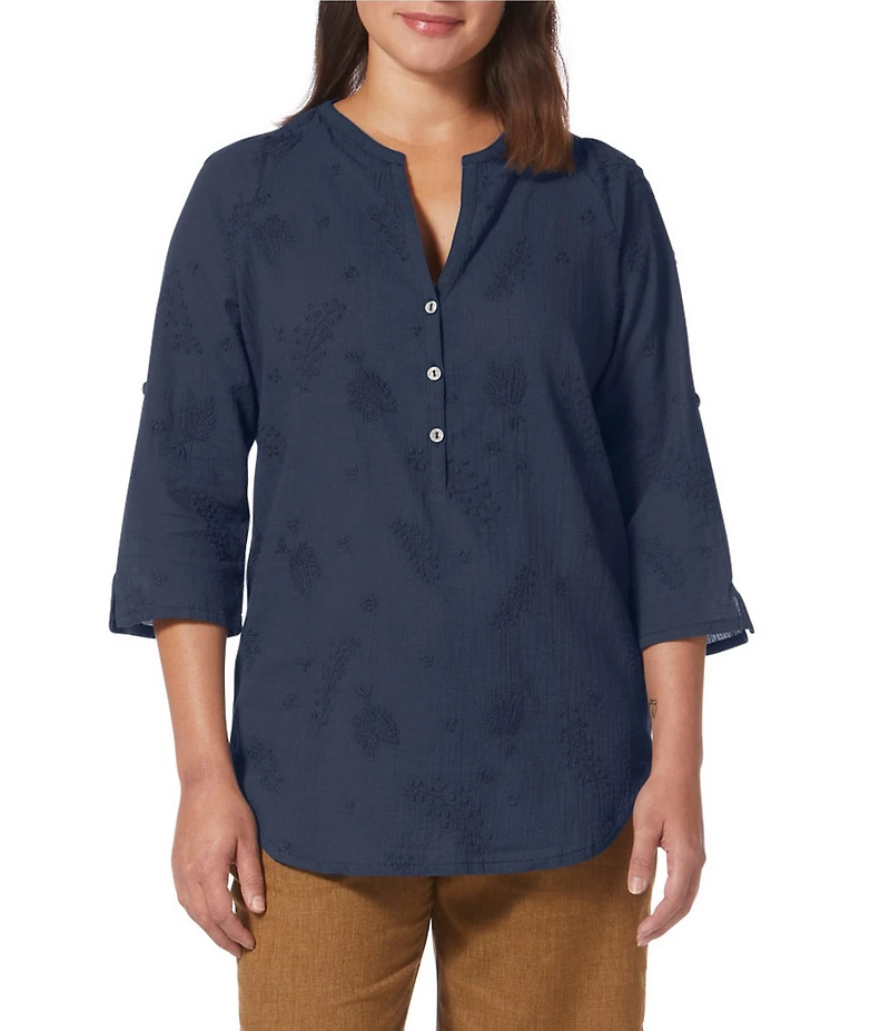 Royal Robbins Women's Oasis Non-Stretch Lawn Woven Split V-Neck 3/4 Sleeve Tunic