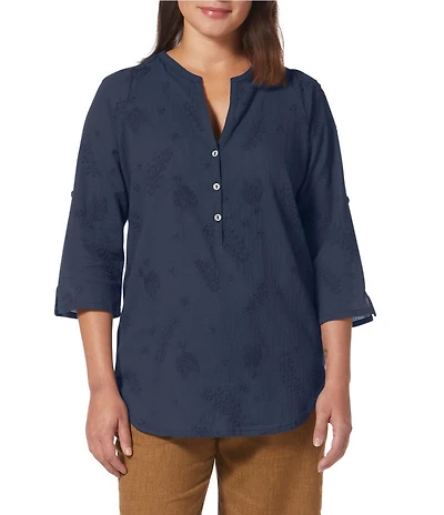 Royal Robbins Women's Oasis Non-Stretch Lawn Woven Split V-Neck 3/4 Sleeve Tunic