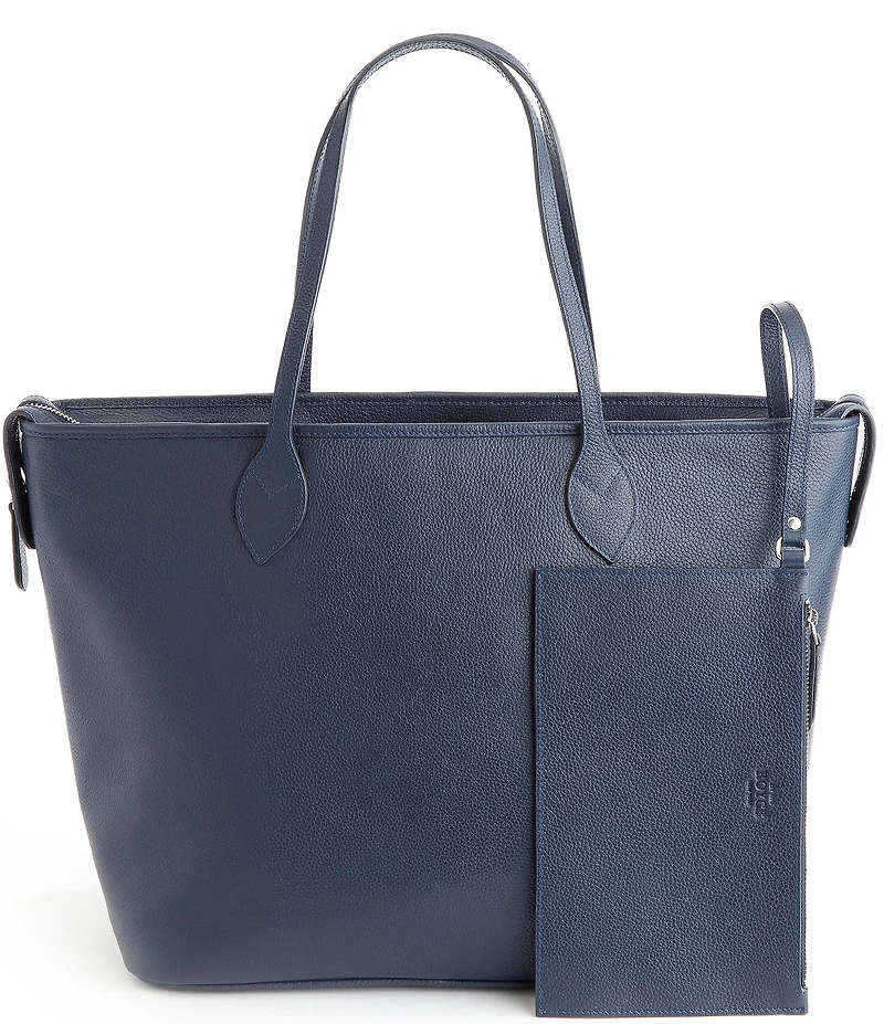 ROYCE New York Pebbled Grain Wide Tote Bag with Wristlet