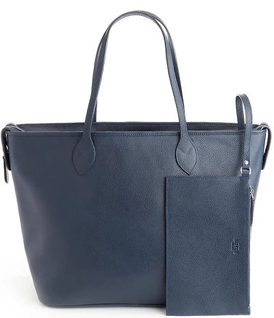 ROYCE New York Pebbled Grain Wide Tote Bag with Wristlet