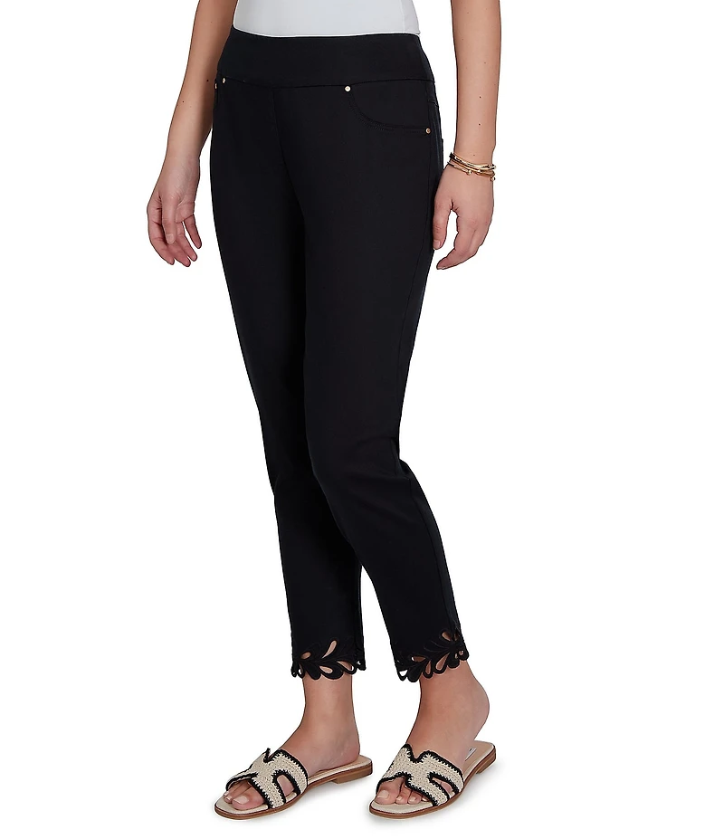 Ruby Rd. Embroidered Cut Out Trim Straight Leg Ankle Pants