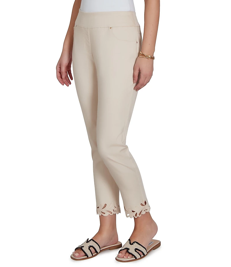 Ruby Rd. Embroidered Cut Out Trim Straight Leg Ankle Pants