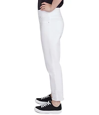 Ruby Rd. Straight Leg Embroidered Frayed Hem Pull-On Ankle Pants