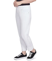 Ruby Rd. Straight Leg Embroidered Frayed Hem Pull-On Ankle Pants
