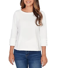 Ruby Rd. Abstract Textured Pucker Knit Scoop Neck 3/4 Sleeve Top