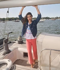 Ruby Rd. Allover Grommet Accents 3/4 Sleeve Extra Stretch Denim Jacket