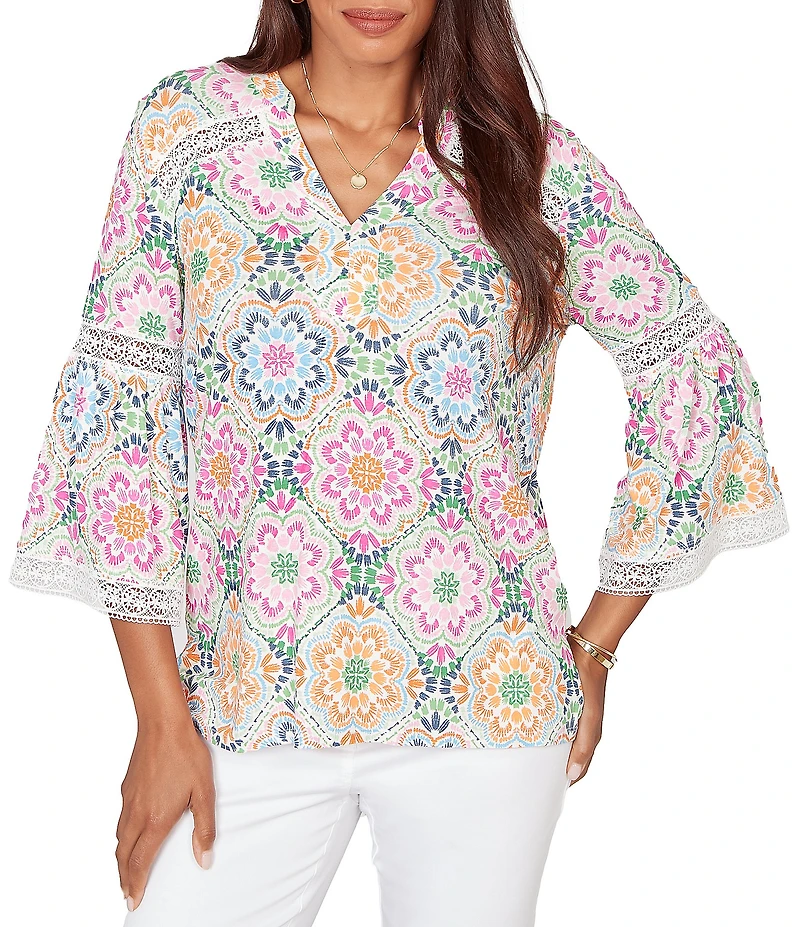Ruby Rd. Allover Medallion Lace Inset Knit Top
