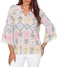 Ruby Rd. Allover Medallion Lace Inset Knit Top