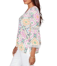 Ruby Rd. Allover Medallion Lace Inset Knit Top