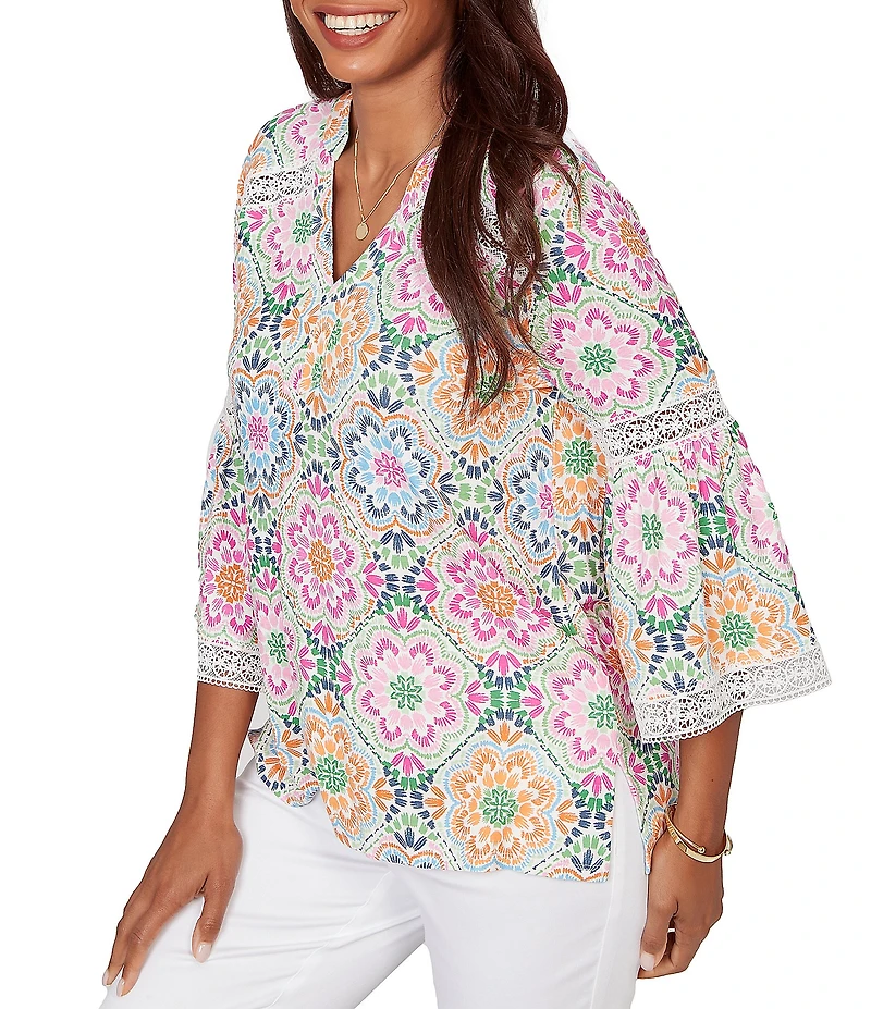 Ruby Rd. Allover Medallion Lace Inset Knit Top
