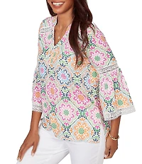 Ruby Rd. Allover Medallion Lace Inset Knit Top