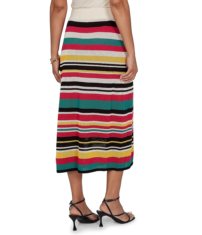 Ruby Rd. Bold Striped Mesh Stitch Pull-On Midi Coordinating Skirt