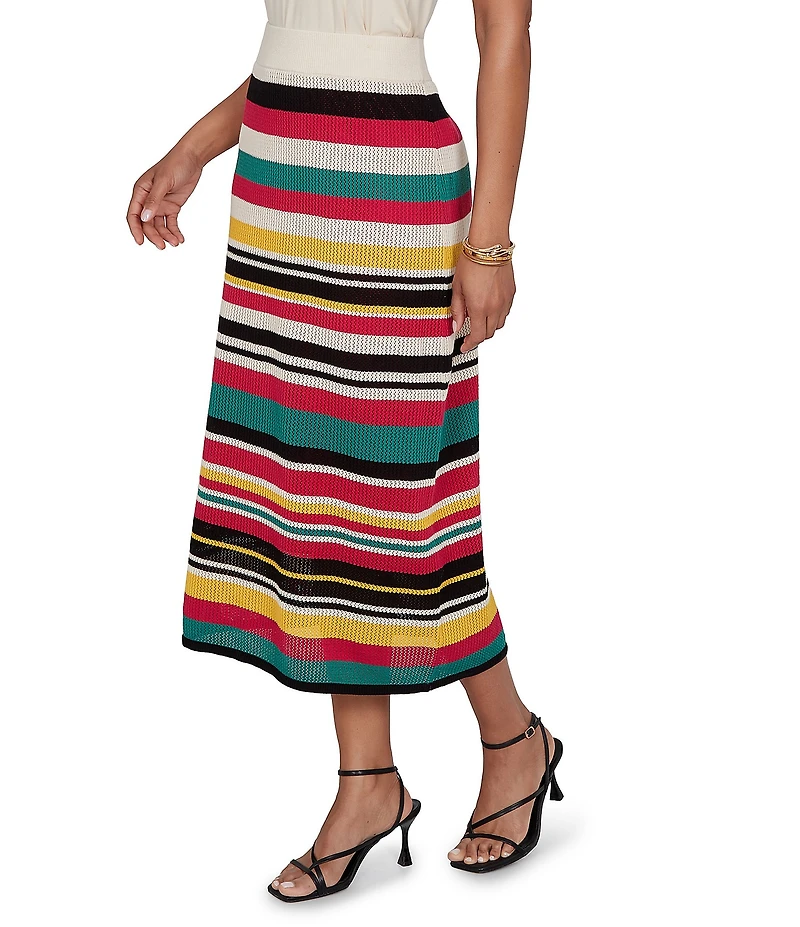 Ruby Rd. Bold Striped Mesh Stitch Pull-On Midi Coordinating Skirt