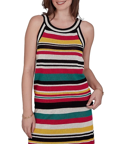 Ruby Rd. Bold Striped Mesh Stitch Scoop Neck Sleeveless Coordinating Tank Top