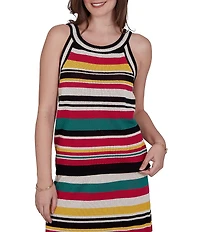 Ruby Rd. Bold Striped Mesh Stitch Scoop Neck Sleeveless Coordinating Tank Top
