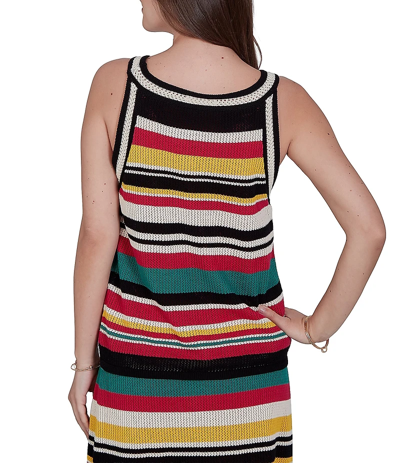 Ruby Rd. Bold Striped Mesh Stitch Scoop Neck Sleeveless Coordinating Tank Top