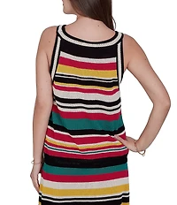 Ruby Rd. Bold Striped Mesh Stitch Scoop Neck Sleeveless Coordinating Tank Top