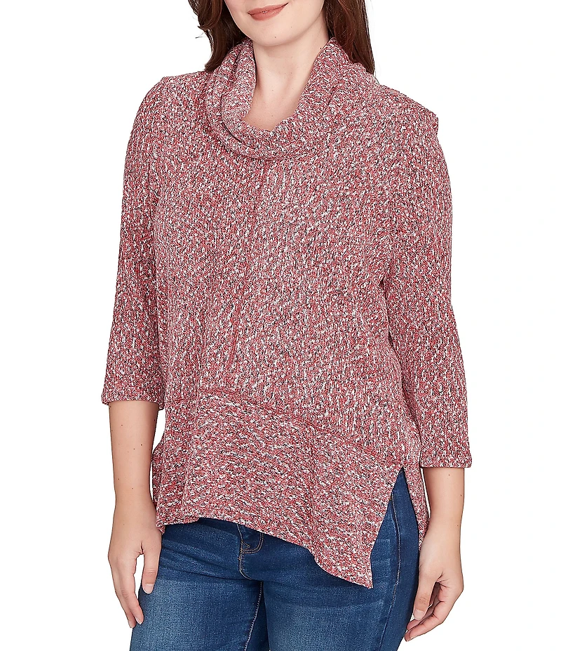 Ruby Rd. Chenille Space-Dye Cowl Neck 3/4 Sleeve Top