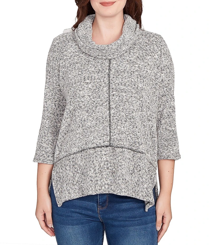 Ruby Rd. Chenille Space-Dye Cowl Neck 3/4 Sleeve Top