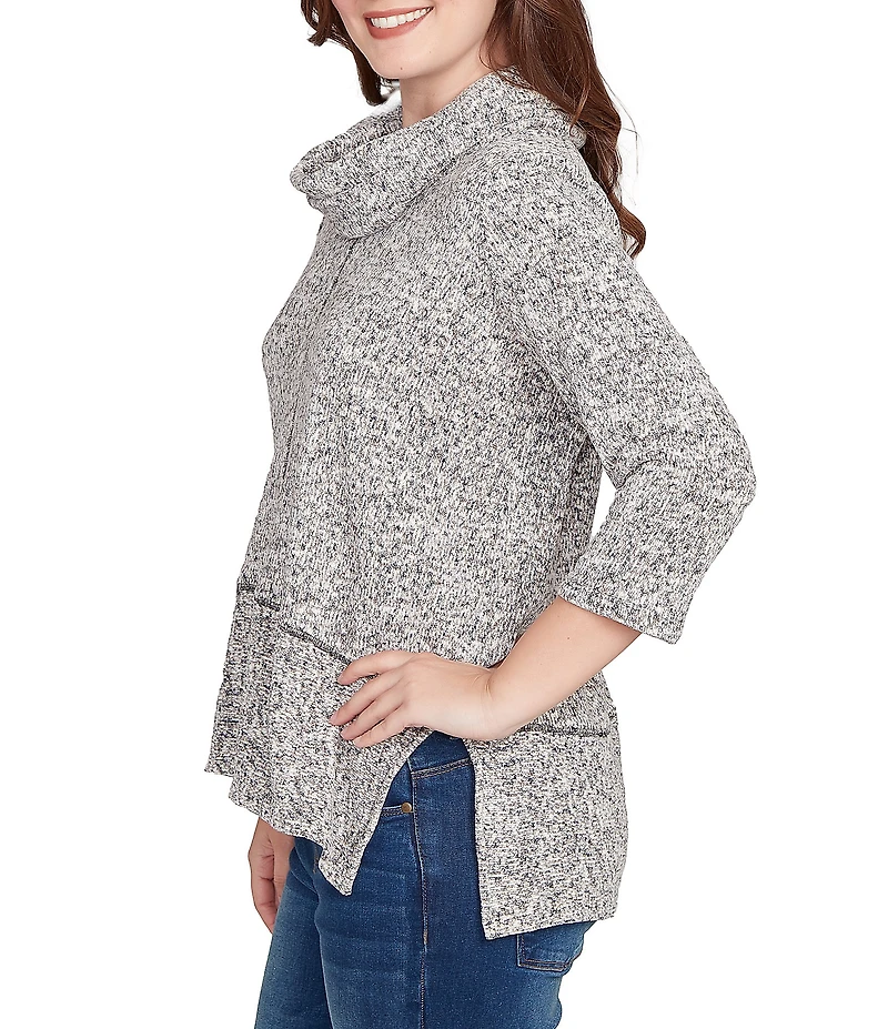 Ruby Rd. Chenille Space-Dye Cowl Neck 3/4 Sleeve Top