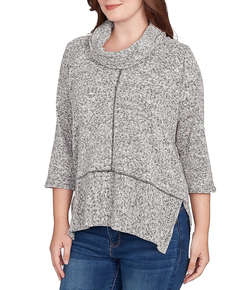 Ruby Rd. Chenille Space-Dye Cowl Neck 3/4 Sleeve Top