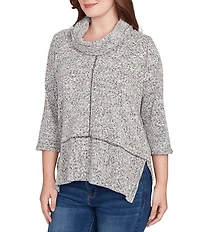 Ruby Rd. Chenille Space-Dye Cowl Neck 3/4 Sleeve Top