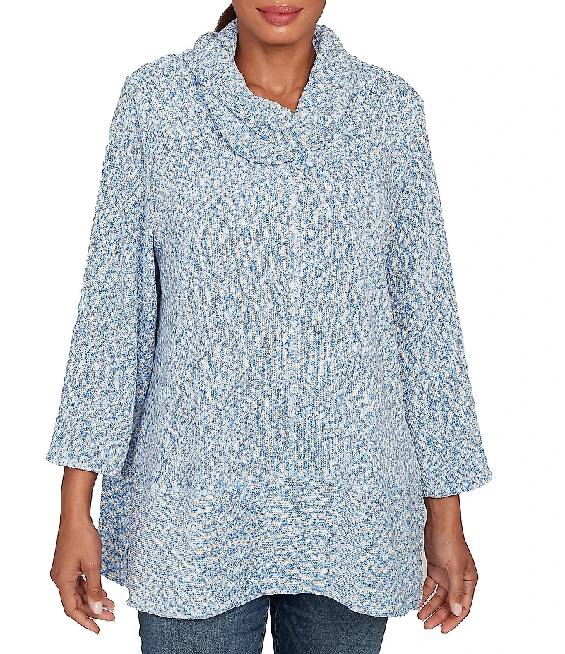 Ruby Rd. Chenille Space-Dye Cowl Neck 3/4 Sleeve Top