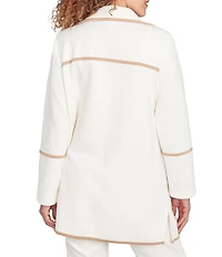 Ruby Rd. Collared Long Sleeve Faux Suede Trim Open-Front Cardigan Jacket