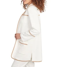 Ruby Rd. Collared Long Sleeve Faux Suede Trim Open-Front Cardigan Jacket