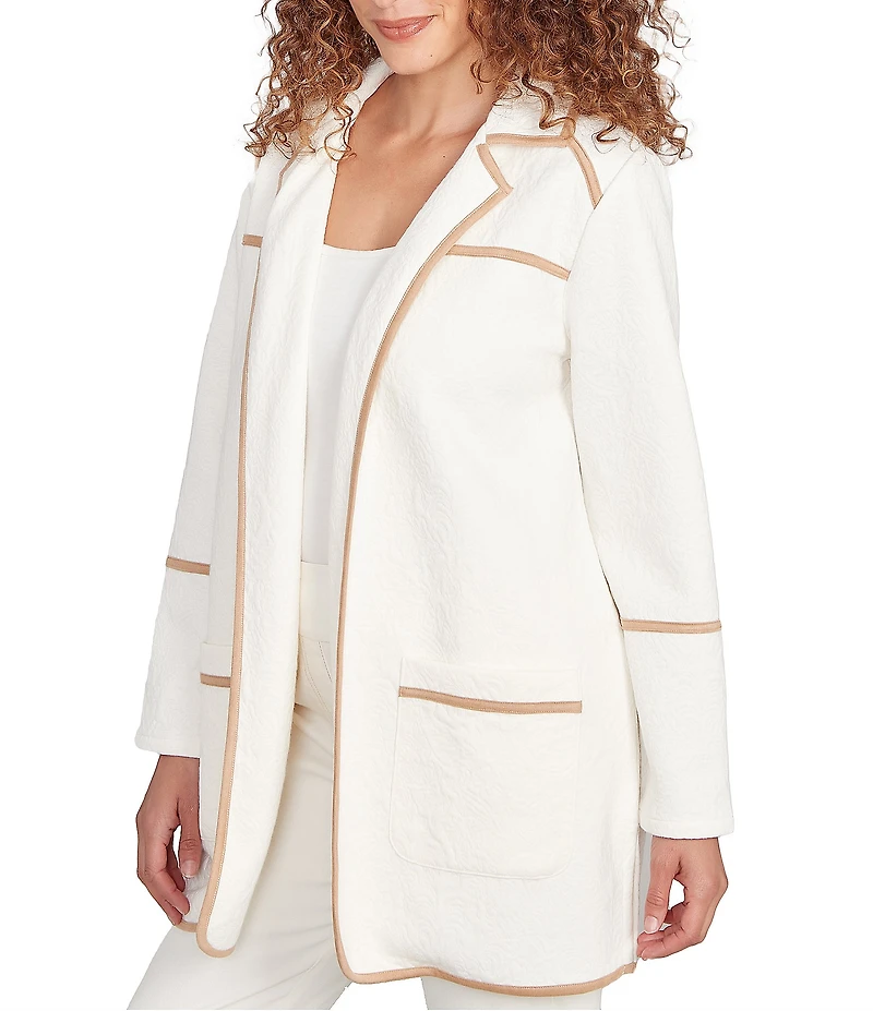 Ruby Rd. Collared Long Sleeve Faux Suede Trim Open-Front Cardigan Jacket