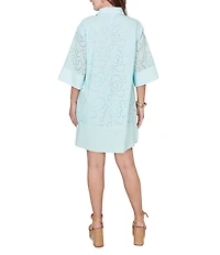 Ruby Rd. Collared Neck 3/4 Sleeve Floral Eyelet Shift Dress