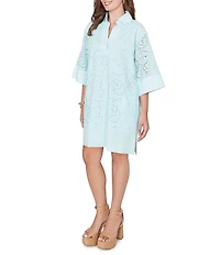 Ruby Rd. Collared Neck 3/4 Sleeve Floral Eyelet Shift Dress
