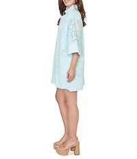 Ruby Rd. Collared Neck 3/4 Sleeve Floral Eyelet Shift Dress