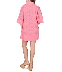 Ruby Rd. Collared Neck 3/4 Sleeve Floral Eyelet Shift Dress