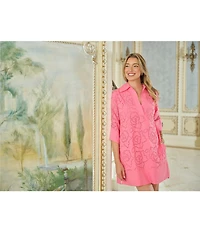 Ruby Rd. Collared Neck 3/4 Sleeve Floral Eyelet Shift Dress