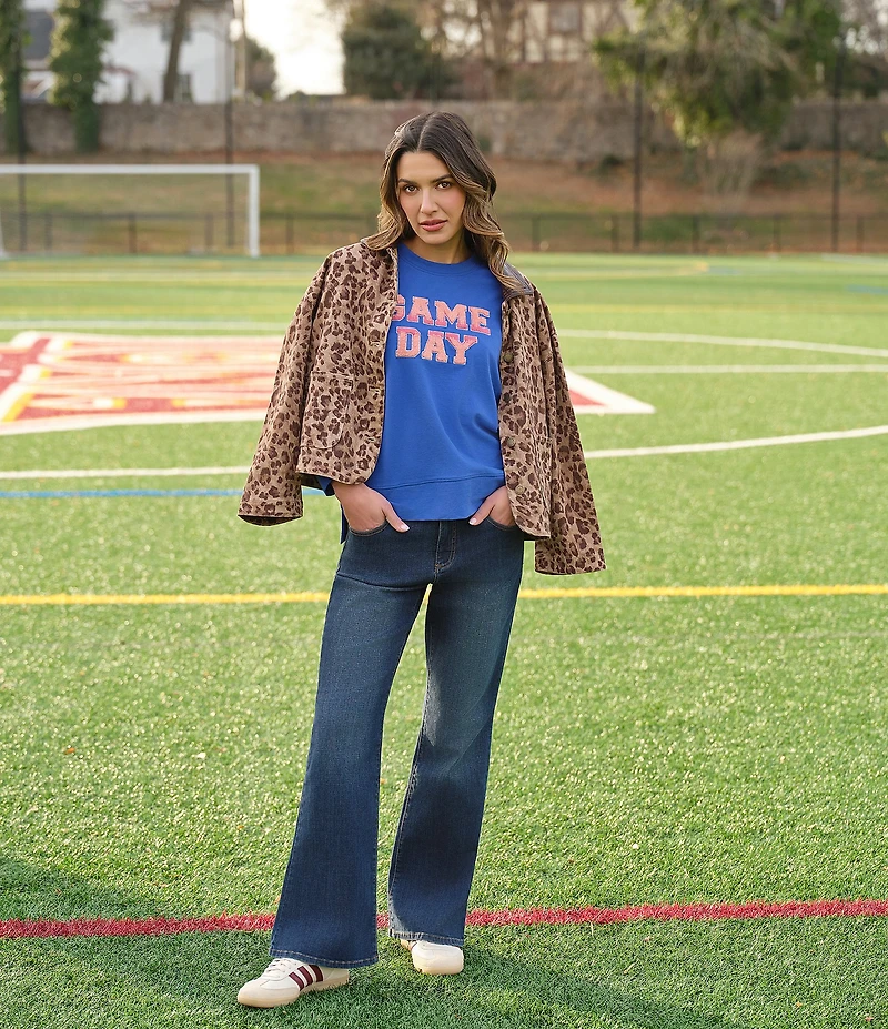 Ruby Rd. Coordinating Stretch Denim Cheetah Print Faux Leather Trim Collar Denim Jacket