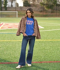 Ruby Rd. Coordinating Stretch Denim Cheetah Print Faux Leather Trim Collar Denim Jacket