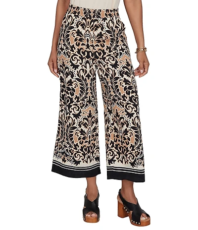 Ruby Rd. Coordinating Textured Woven Modern Damask Pull-On Crop Pant