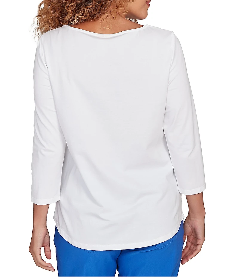 Ruby Rd. Cotton Jersey Bella Vista Embellished Crew Neck 3/4 Sleeve Tee