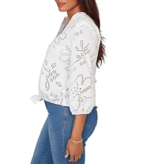 Ruby Rd. Cotton Poplin Allover Eyelet Button-Front Tie Hem Blouse