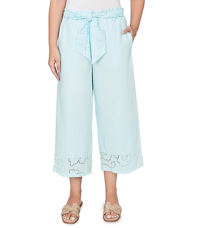 Ruby Rd. Cotton Poplin Floral Eyelet Pull-On Coordinating Belted Pants