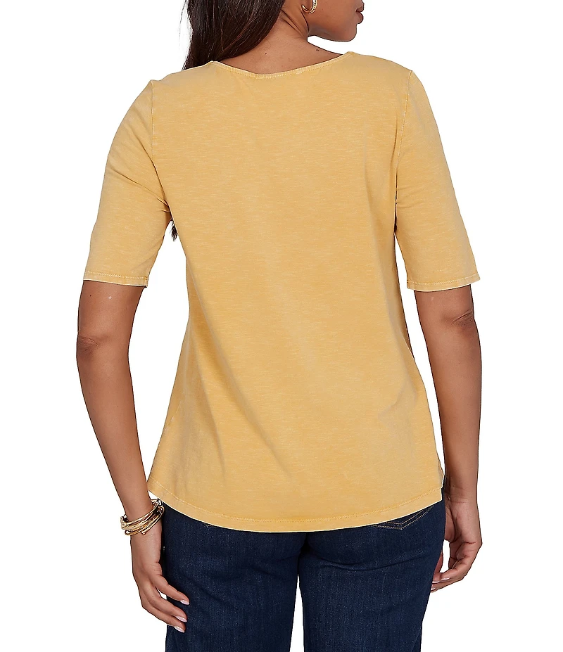Ruby Rd. Cotton Slub Jersey Knit V-Neck Short Sleeve Soutache Trim Top