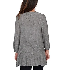 Ruby Rd. Cozy Ribbed Ivory Black Multi 3/4 Sleeve Open-Front Cardigan