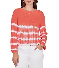 Ruby Rd. Tie-Dye Crew Neck Bracelet Sleeve Cotton Rib Sweater Knit Top