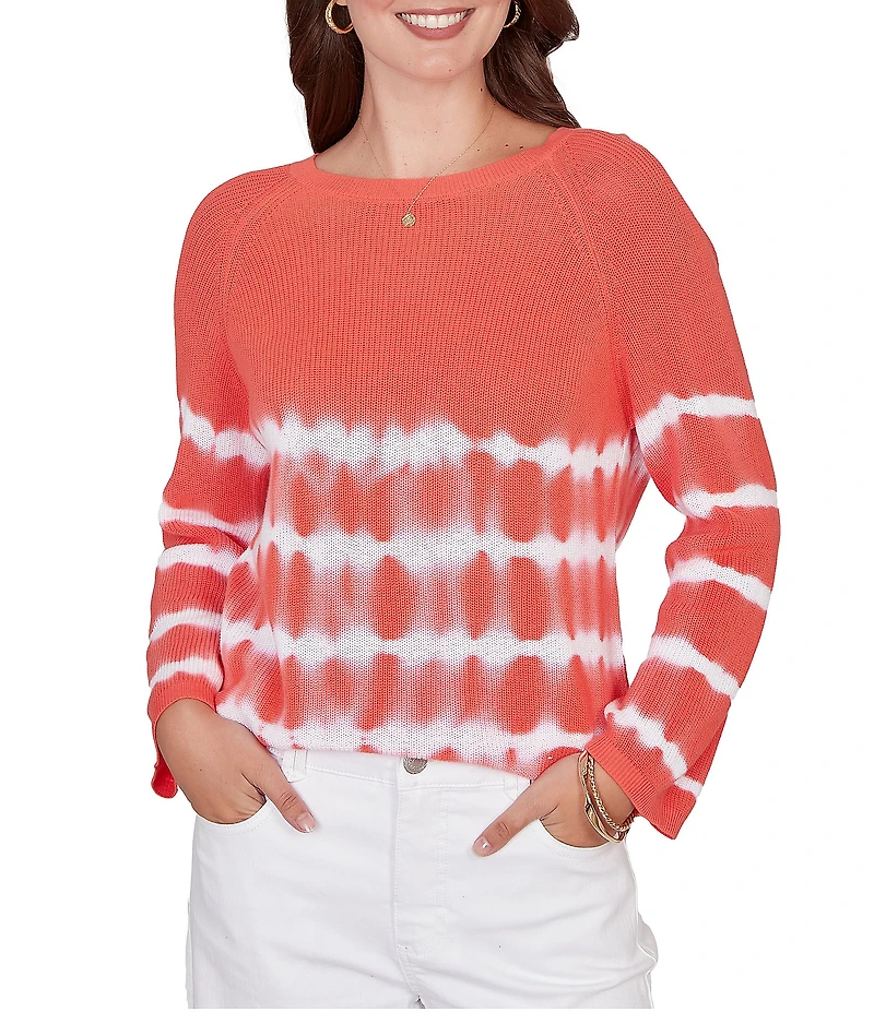 Ruby Rd. Tie-Dye Crew Neck Bracelet Sleeve Cotton Rib Sweater Knit Top