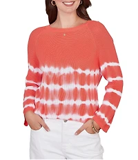 Ruby Rd. Tie-Dye Crew Neck Bracelet Sleeve Cotton Rib Sweater Knit Top