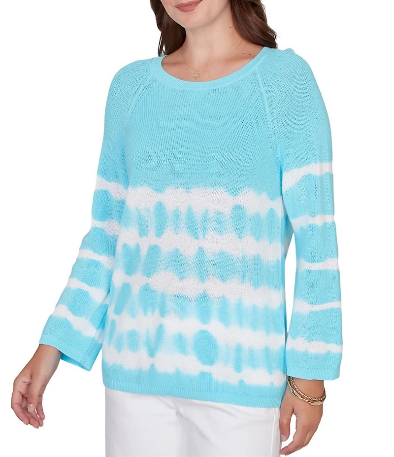 Ruby Rd. Tie-Dye Crew Neck Bracelet Sleeve Cotton Rib Sweater Knit Top