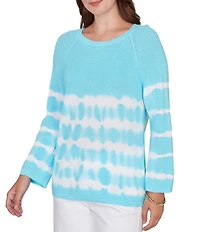 Ruby Rd. Tie-Dye Crew Neck Bracelet Sleeve Cotton Rib Sweater Knit Top