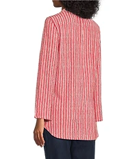 Ruby Rd. Crinkle Knit Stripe V-Neck Long Roll-Tab Sleeve Henley Top